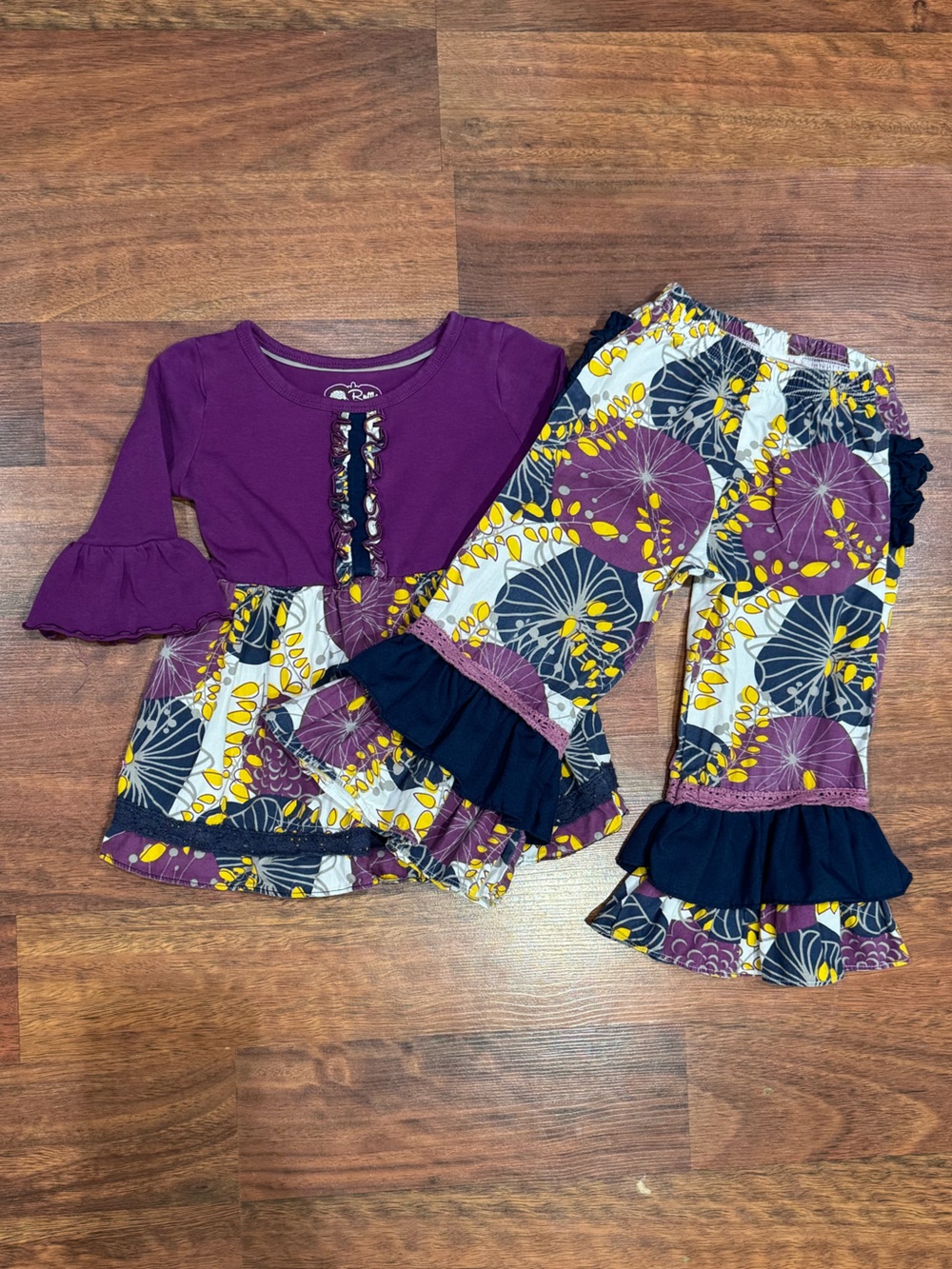 Ruffle Butts - Purple, White, and Yellow Matching Set with Flowers